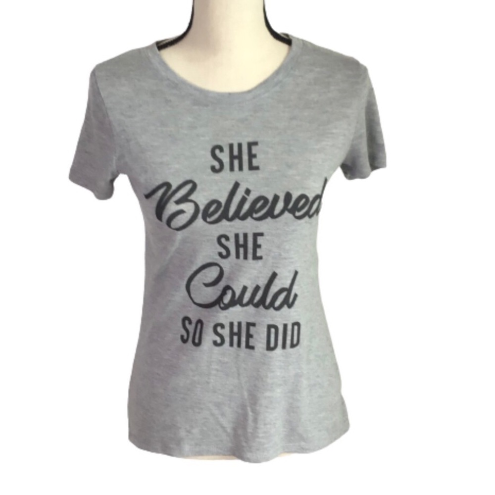 Zoe + Liv Gray She Believed She Could So She Did Tee Small